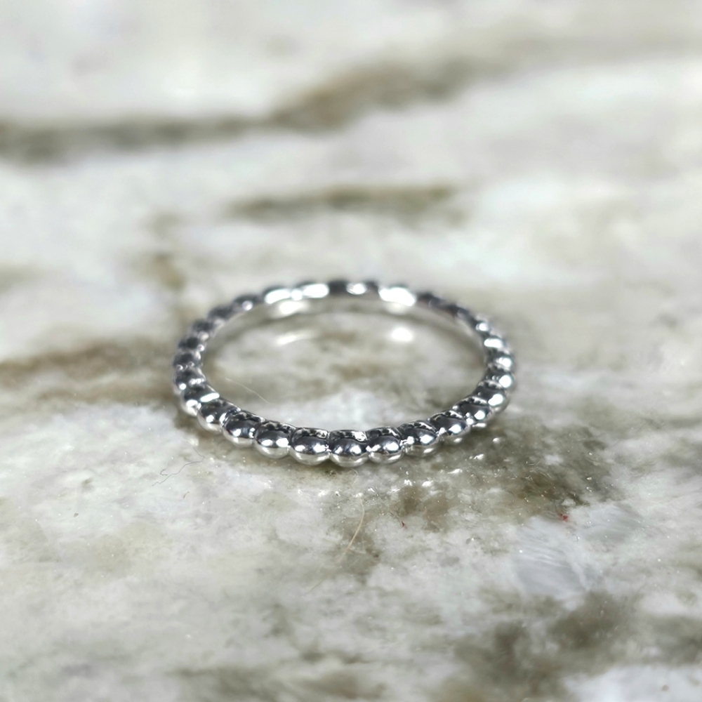 Beaded Dainty 14k White Gold Plated Stacking Ring - Picture 5 of 5